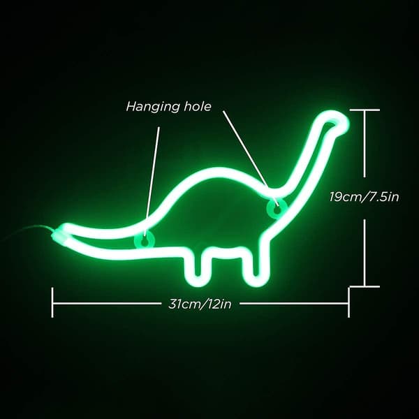 Dinosaur Neon Grön LED Ljus Väggkonst Sovrum Nattlampa