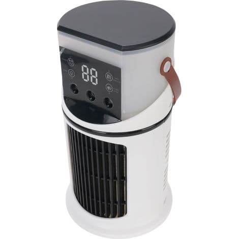 Denne bærbare USB-luftkøler kombinerer en køler, luftfugter og ventilator, ideel til kontoret og udendørs.