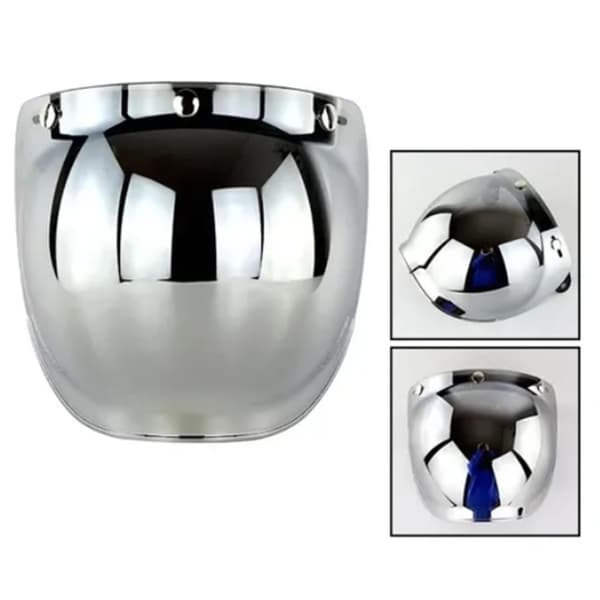 Motorcycle Retro Bubble Shield Visor PC Lens 3 Snap Helmet Windshield with Frame Set Silver