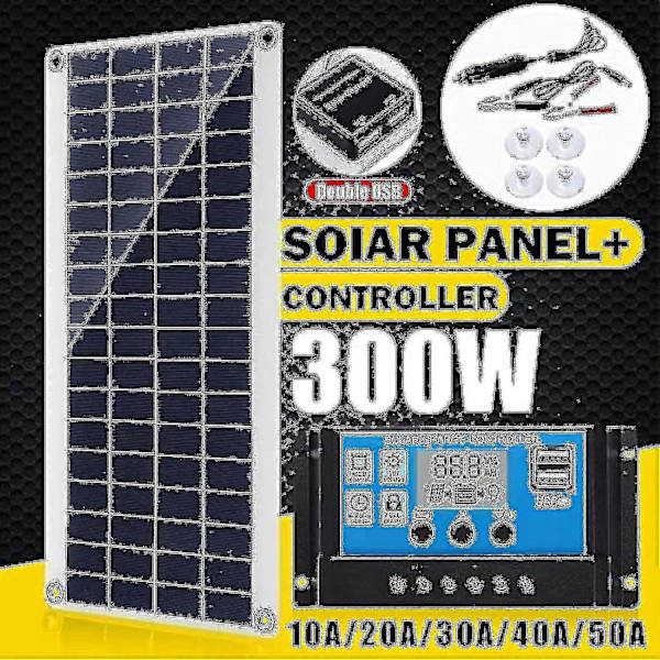 300w 12v solcellepanel kit batterioplader 300 watt 12 volt off grid system med 10a-60a controller