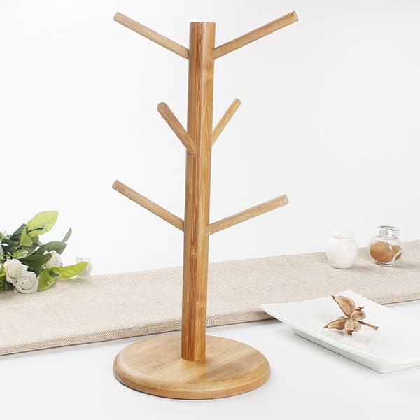 Bamboo Mug Holder, Tree-Shaped Storage Rack with 6 Hooks, Detachable Teacup Holder, Organizer
