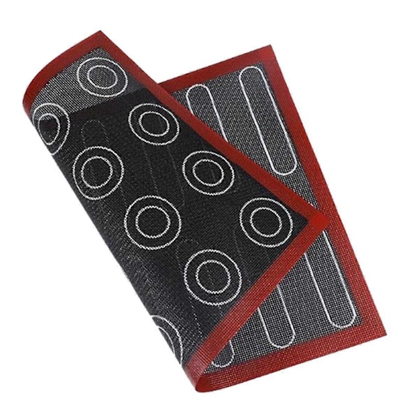 Silikonbageplade med trykte macarons, dobbeltsidet, 30x40 cm, non-stick, perforeret, til bagning af kager
