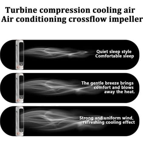 Stille tårnventilator, fordampende luftkøler, aircondition, 3 hastigheder, USB-opladning