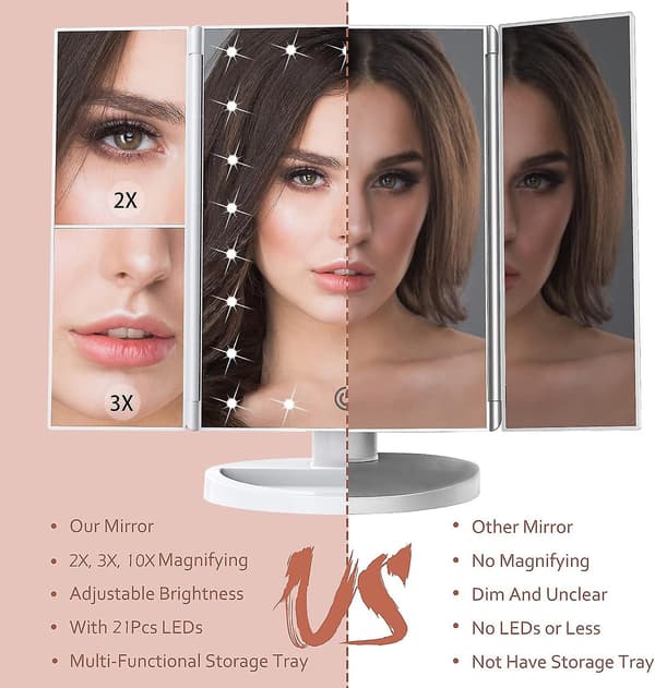 Makeup Spejl med LED Lys - Justerbart - Hvid
