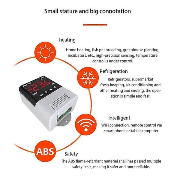 Trådløs Wifi Temperaturkontroller Termostat AC110-220V DTC1201 NTC Sensor Digital Skjerm APP C