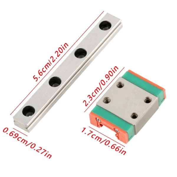 Miniatyr lineær skinne glideblokk - 7 mm bredde (1 stk, 55 mm)