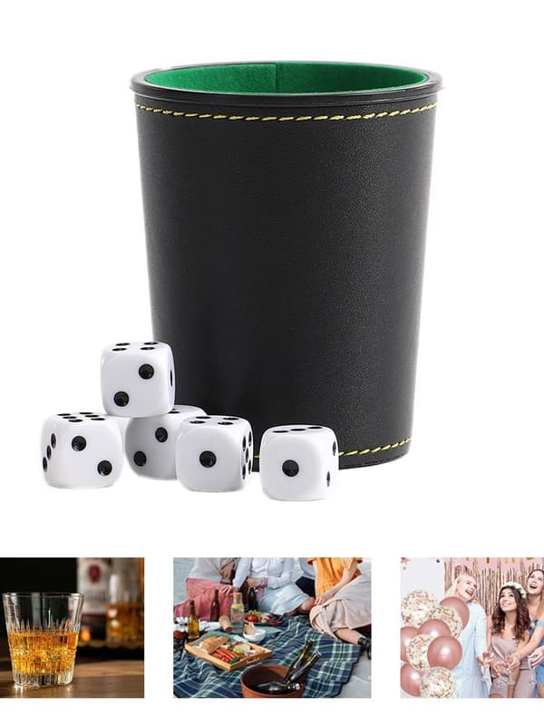 2-pack läder tärningskopp set - skaka med 10 prickiga tärningar för spel