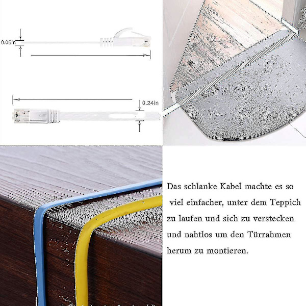 2024-20m - Cat 6 Ethernet Kabel - Fladt RJ45 Netværkskabel - 1000 Mbit/s Hastighed - Gigabit Lan Kabel - Fladbånd Internet Patchkabel til PC PS