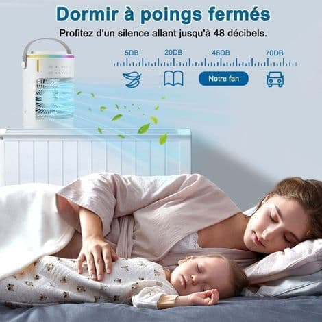 (Hvid) Mini bærbar lydløs aircondition, ventilator og luftkøler, 600ml USB mobil aircondition