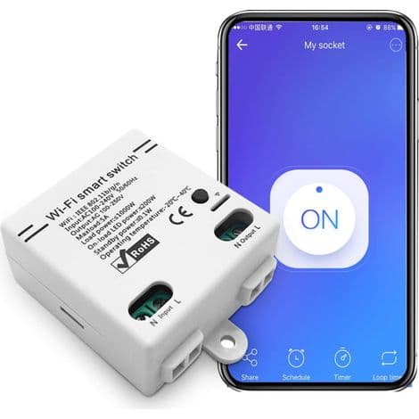 2.4G WiFi Smart Switch – Stemmestyring – Programmerbar Timer – Kompatibel med Alexa og Google Assistant – Fjernbetjening