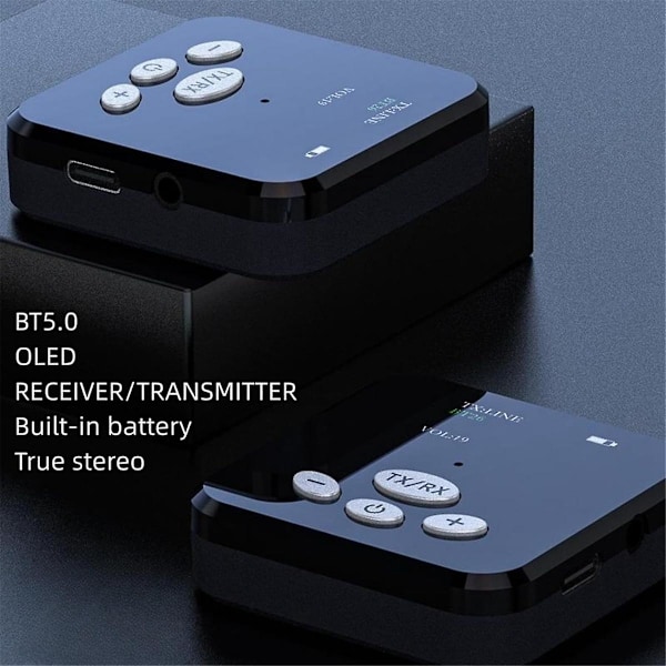 Bluetooth 5.0 Lähetin-Vastaanotin, HiFi Langaton Äänensovitin, 2-in-1 Bluetooth-sovitin, 3.5mm Bluet