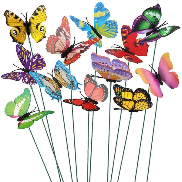 Parti med 50 färgglada fjärilar på 7 cm för trädgårdsdekoration på fjärilspinnar