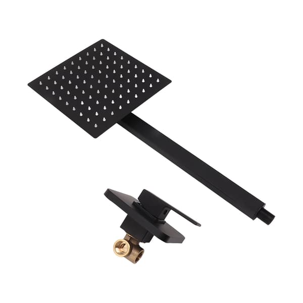 Square Wall Mounted Rain Shower Head Kit with Single Handle and Waterfall Spray, Black, for Bathroom