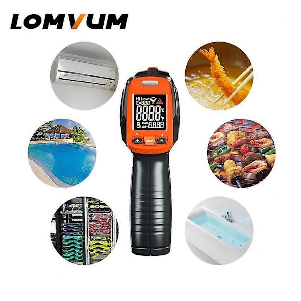 Digital Infraröd Termometer Kontakt Temperaturpistol Laser Handhållen IR Temp Pistol Färgstark LCD-skärm 50-580C Alarm