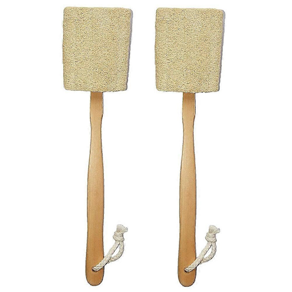 Naturlig Exfolierande Loofah Badborste på Stick - Med Långt Trähandtag Ryggborste för Män & Kvinnor - Duschsvamp Kroppsrygg Scrubber