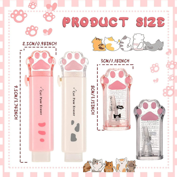 4 st söta kattspetsare och katformade indragbara suddgummin Kawaii pennvässare tillbehör