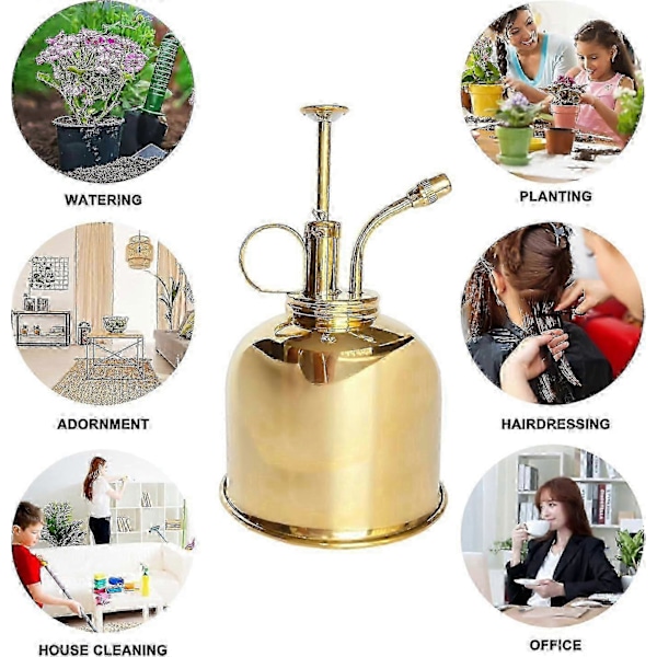 Vesisuihkepullo 300 ml, Koristeellinen kasvisumutin pumpulla, kiillotettu messinki