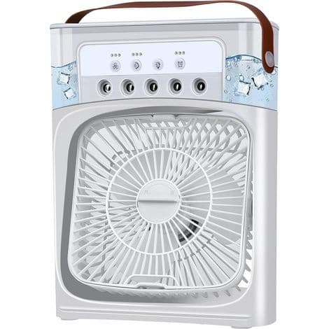 Minifläkt, luftkylare, 3 fläkthastigheter, timer, 7 lysdioder, dimningsfunktion (vit).