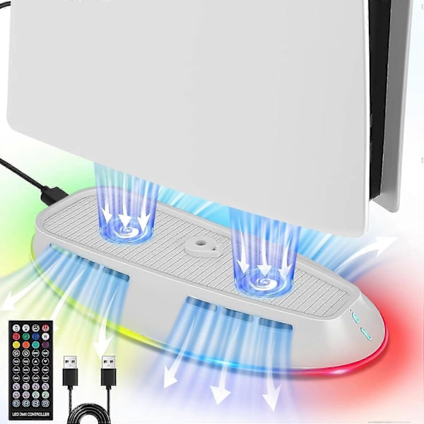 Auniq PS5 Ställ med 2-nivås Fläkt och RGB LED-lampa för Playstation 5 Konsol Disc & Digital Edition, PS5 Kylställ, PS5 Kylare, Vertikalt Ställ