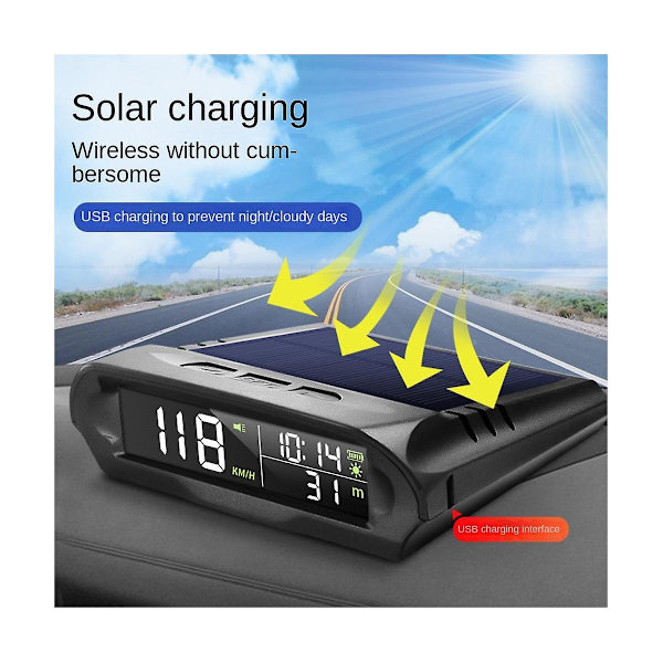 Universal Hud X 98 Bilsol Digital Måler Gps Speedometer Overspeed Alarm Afstand Højde