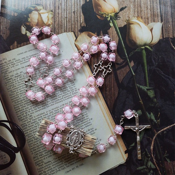 Rosa firkantet kjede for korsrosary hellig kirke hjem soverom dekorasjon