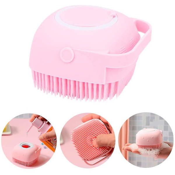 2024 Silikonkroppsborste Duschskrubber med Duschgeldispenserfunktion, Mjuk Silikonbad Massage Kroppsborste, Dusch Loofah Borste (Rosa)