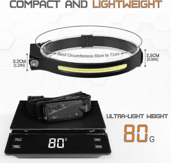 Hodelykt LED oppladbar joggehodelykt 30 hodelykt USB Cob hodelykt løping oppladbar