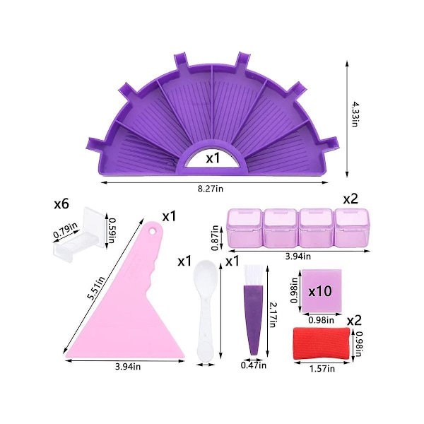 Tillbehör bricka manager kit, 6-rutnät palett av 5D förvaringskit (lila)