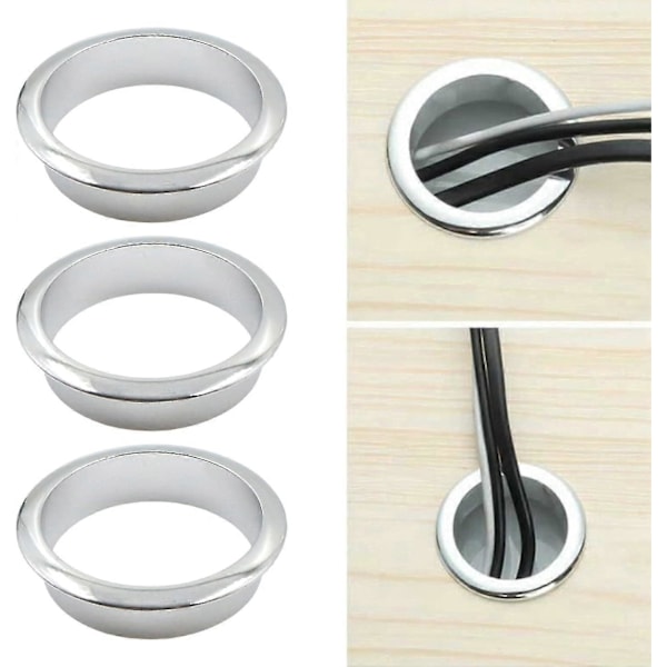 Kabelgenomföring i Metall för Skrivbord 60mm - Dekorativ Ring för Möbeltrådning, Datorbords Kabelhantering, 3 Stycken