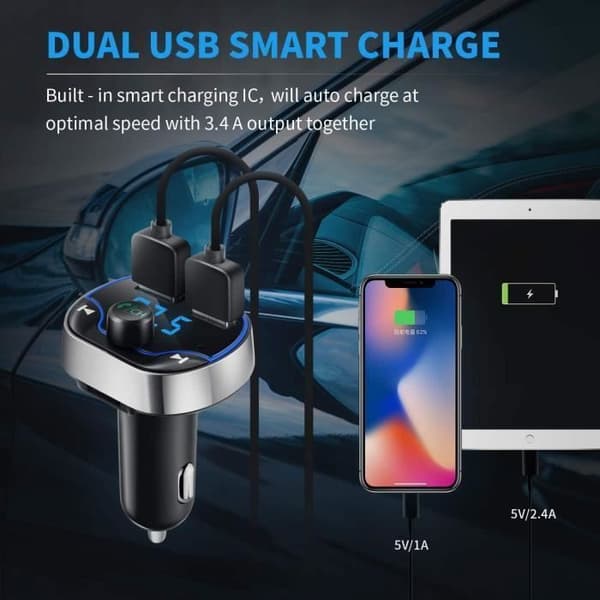 FM-sender - Bluetooth 4.2 - Billader - MP3-spiller - Håndfri