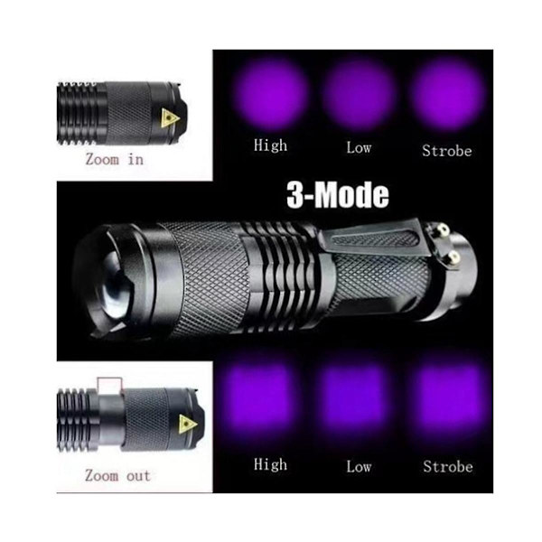 UV LED-ficklampa 365Nm Aluminiumlegering Bärbar UV-ficklampa Zoom Inspektionslampa Husdjursfläck Detec
