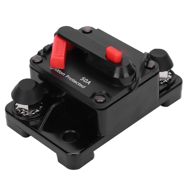 Circuit Breaker Resettable Fuse Holder Copper Waterproof Automatic Breaker Red DC12‑42V50A