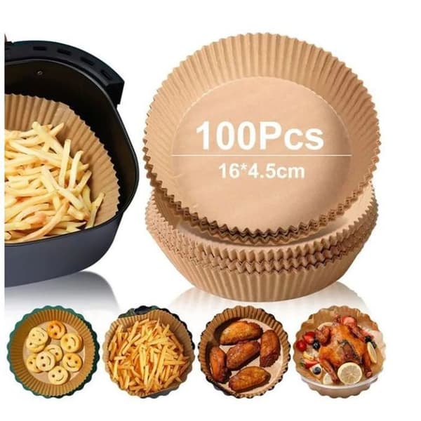 Airfryer papirforinger, 100 stk, ferdigkuttede runde skålformede bakepapir, 47