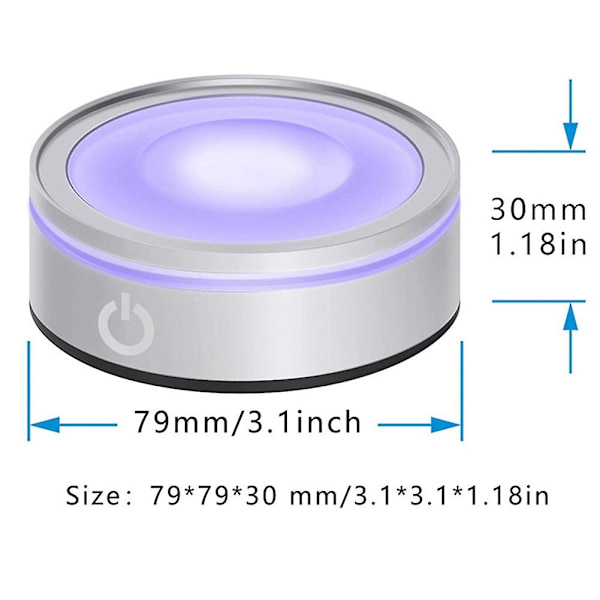 LED-ljusbas med känslig touch-rund färgglad stativdisplay för 3D-kristallglaskonstfotoram silver konkav