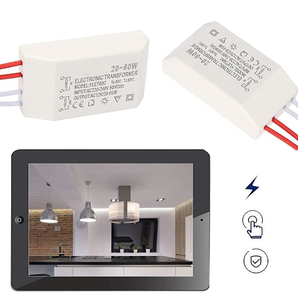 220V till AC 12V elektronisk transformator 20-60W spänningsomvandlare lågspänningslampa smart strömförsörjningsstyrenhet