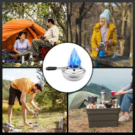 Sæt med 2 mini bærbare spritbrændere i rustfrit stål til camping, vandreture, te, kaffe, varme drikke