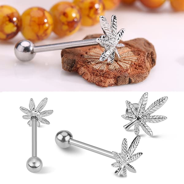 1 stk. tungepiercing i rustfritt stål med potteplantebladformet design