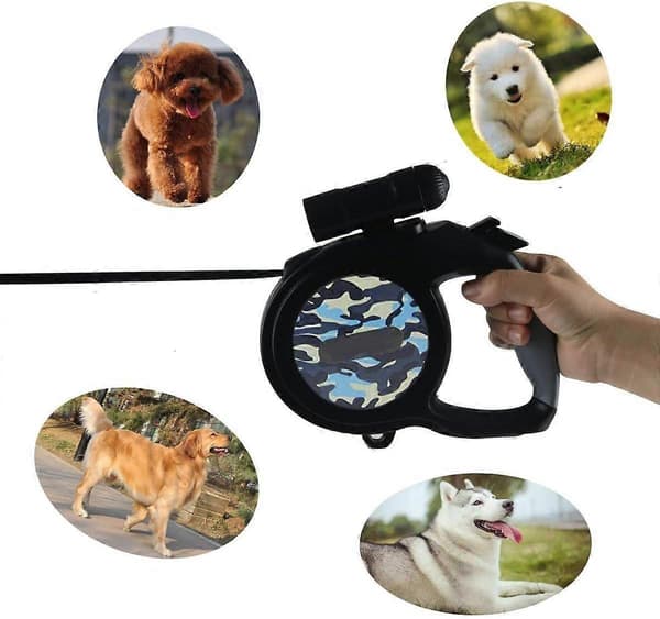 8M Trækbånd til Hunde med LED-lys, Automatisk Trækbånd, Velegnet til Hunde, der Vejer Mindre End