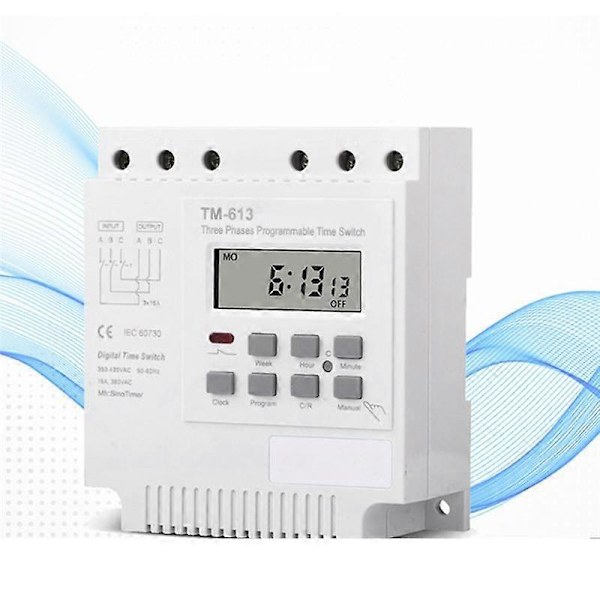 Trefase 380V 415V TIMER Programmerbar Bryter med Bakgrunnsbelysning