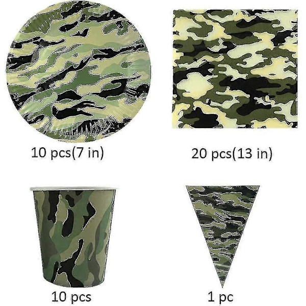 41 Pakke Camouflage Engangs Servise, Camouflage Festudstyr Med Camo Tallerkener Kopper Servietter Og Trekantbanner Til Hær Militær Jagt Tema
