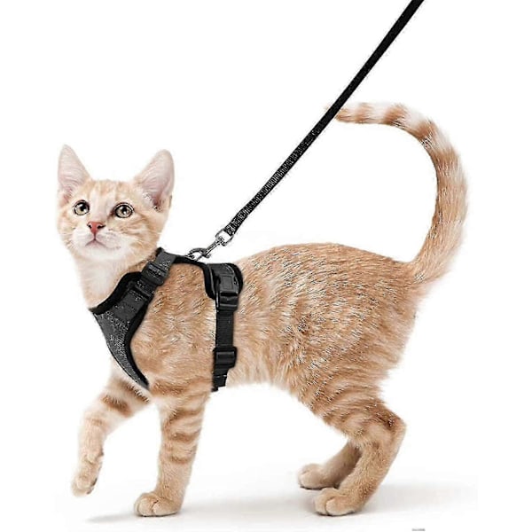 Cat Harness And Leash For Walking, Escape Proof Soft Adjustable Vest Harnesses For Cats, Easy Control Breathable Jacket, Black, Xs