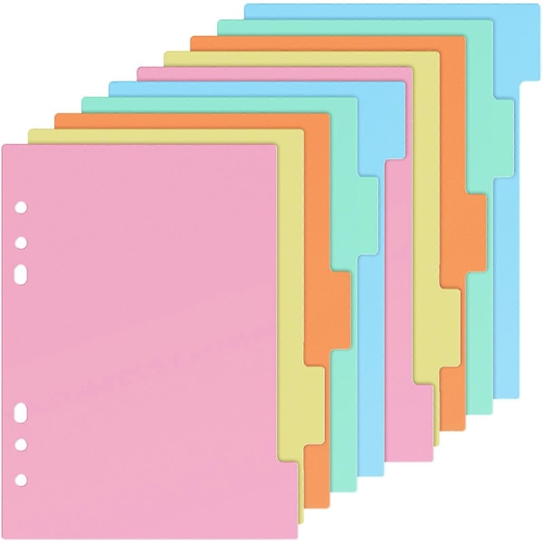 10 st Färgade Flikar A5 Register A5 Planeringsregister Transparenta Registerblad Sidavdelare A5 Register 6 Hål