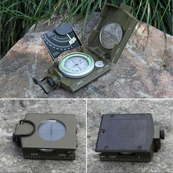 Professionell Kompass Utomhus Metall Siktkompass Ljuskompass Klinometer Camping