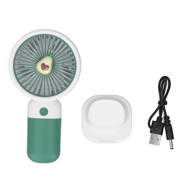 Kädessä pidettävä tuuletin, pieni hedelmäsarjakuva, taskukokoinen kädessä pidettävä tuuletin, kannettava USB ladattava ulkokäyttöön, työmatkoille, matkustamiseen, avokadonvihreä