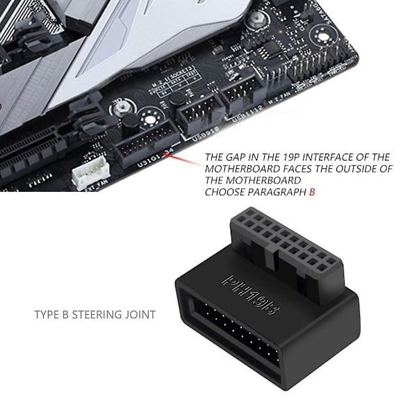 PH19B USB 3.0 Intern Header USB3.0 19/20P Stikkontakt 90 Graders Adapter Konverter Til Computer Bundkort