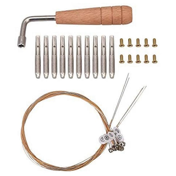 10 stk Stemmeskruer & 10 stk Nitter, med L-formet Stemmenøkkel, 10 strenger Laiyaqin strenger for Lyre Harpe S