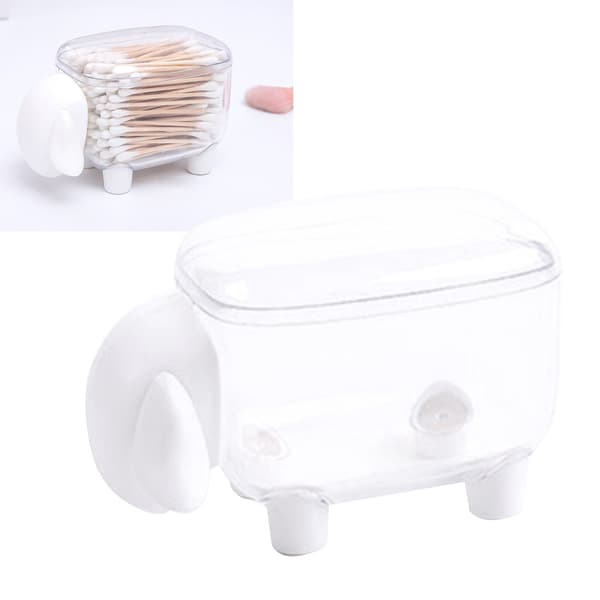 Sheep-shaped Cotton Swab Storage Box, Transparent Toothpick Holder, White Home Decor Organizer