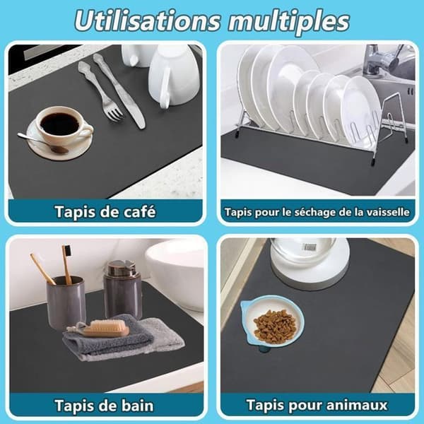 Oppvaskmatte - asfaltmatte - 50x40 CM - superabsorberende - sklisikker - isolerende matte til kjøkkenet
