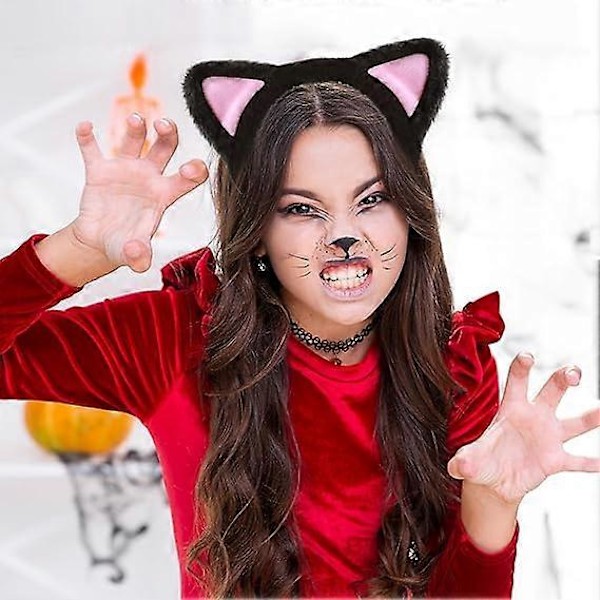 Kattöron-Hårband Sött Kattöron-Hårband för Vuxna Luddiga Kattöron Katt-Hårband Svarta Kattöron för Makeup Duscha Fest