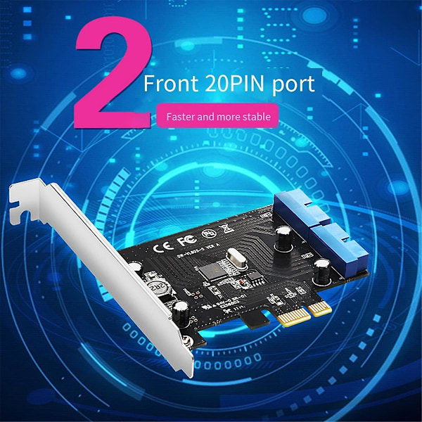 PCI Express USB 3.0 19-pins Utvidelseskort PCIE 1X til 2 porter USB 3 19-pins Adapter Intern USB3 20P